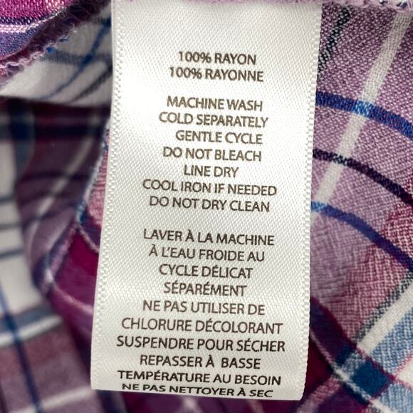 BEACHLUNCHLOUNGE 100% Rayon Button Down Tunic Blouse Plaid Purple Size Small - Picture 5 of 5
